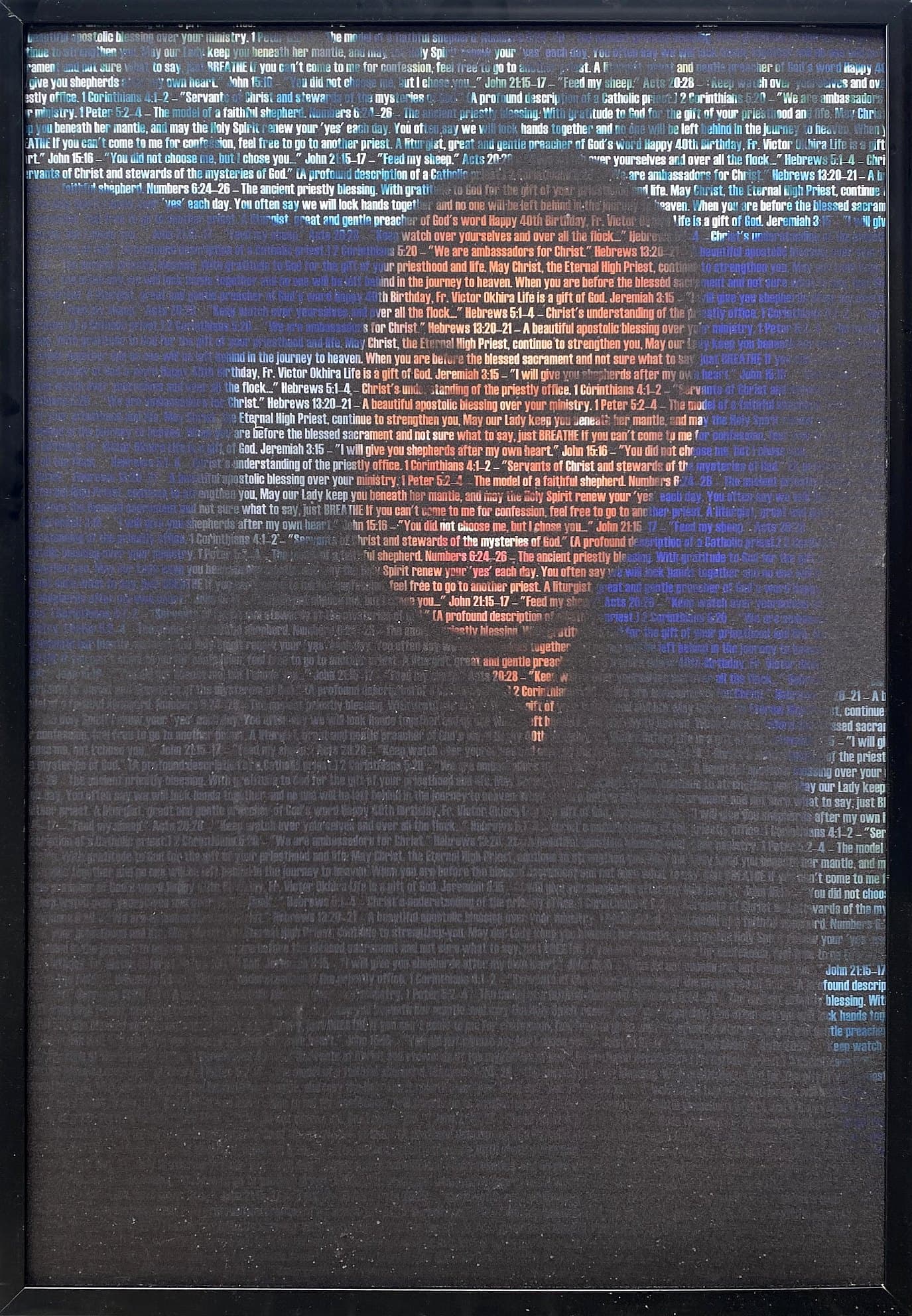 40th birthday, scripture verses, 24×36 in black frame